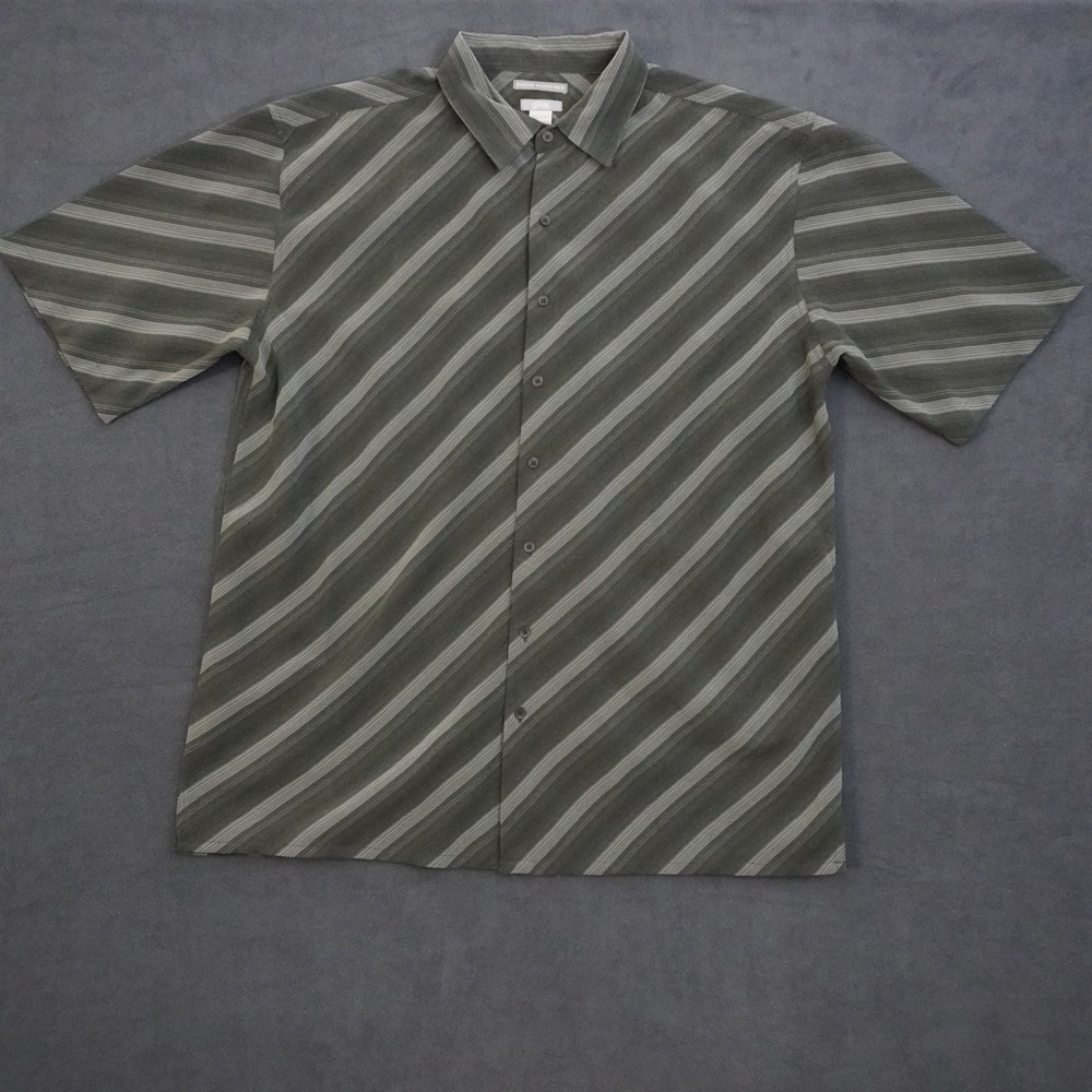 gnw Sueded Microfiber Striped Button Down Shirt Mens 2XL Tall Short Sleeve olive